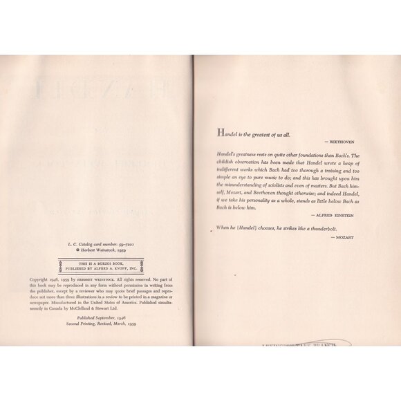 Handel, Herbert Weinstock Hardcover Second Ed. Revised 1959 Alfred A. Knopf w/DJ - Picture 5 of 7